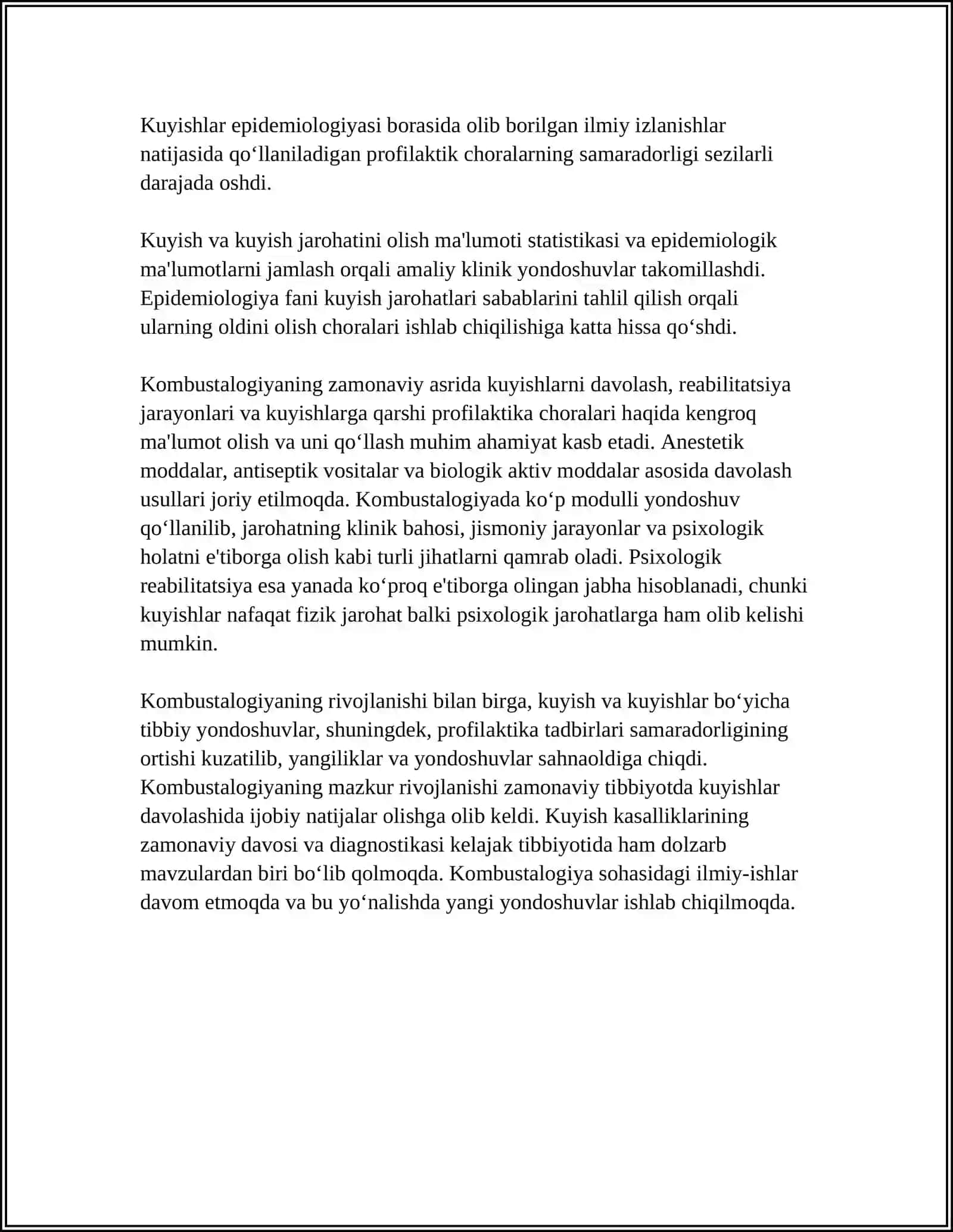 KOMBUSTALOGIYA TARIXI KUYISHLAR EPIDIMIOLOGIYASI VA ULARNI EPIDIMIOLOGIYA CHORALARI 4