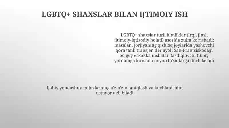 LGBTQ+ Shaxslar bilan Ijtimoiy Ish 4