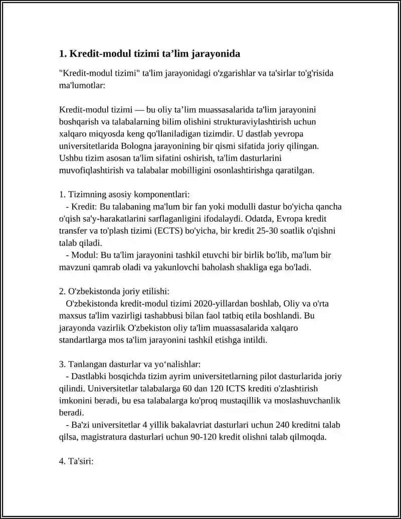 OʻZBEKISTON OLIY TAʼLIM TIZIMIDA KREDIT MODUL AHAMIYATI 4