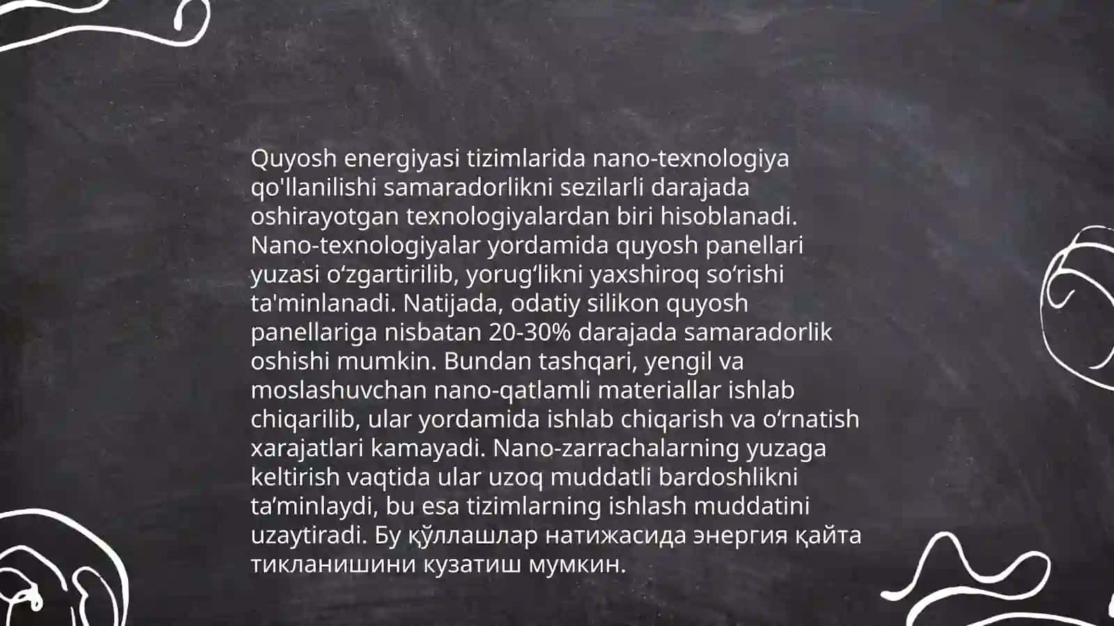 Quyosh energiyasidan foydalanish va energiya uzatishning yangi usullarini yaratish 4