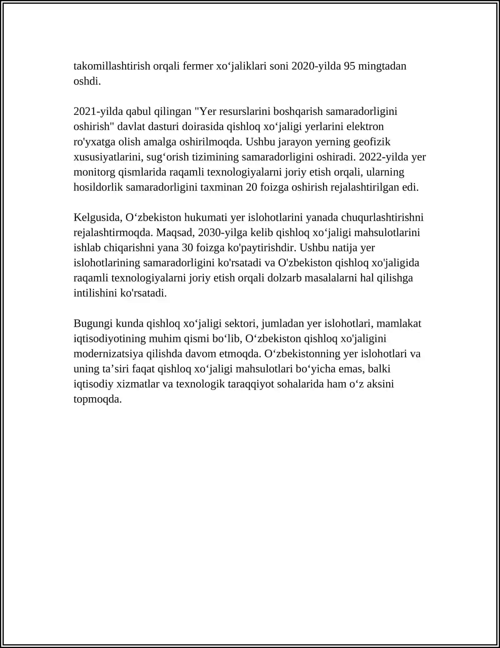 MUSTAQILLIK YILLARIDA QISHLOQ XOʻJALIGI SOHASIDAGI OʻZGARISHLAR 4