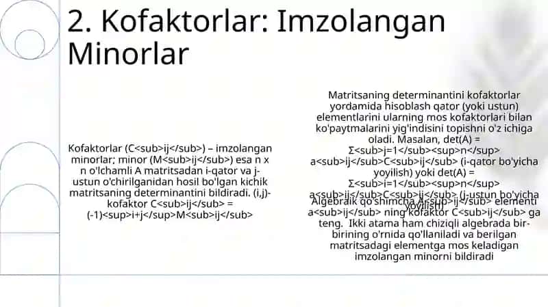 Minorlar va algebraik to'ldiruvchilar 4