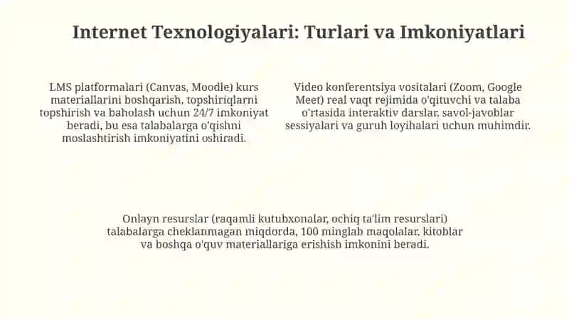 Masofaviy ta'limda internet texnologiyalarining o'rni va ahamiyati 4