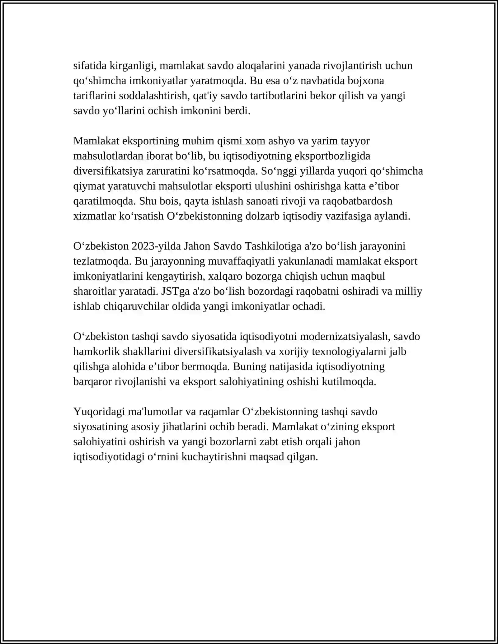 O’ZBEKISTON TASHQI IQTISODIY ALOQALARINING TARKIBI VA RIVOJLANISH TRENDLARI 4