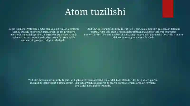 VII B Guruh Elementlarining Umumiy Tasnifi 4