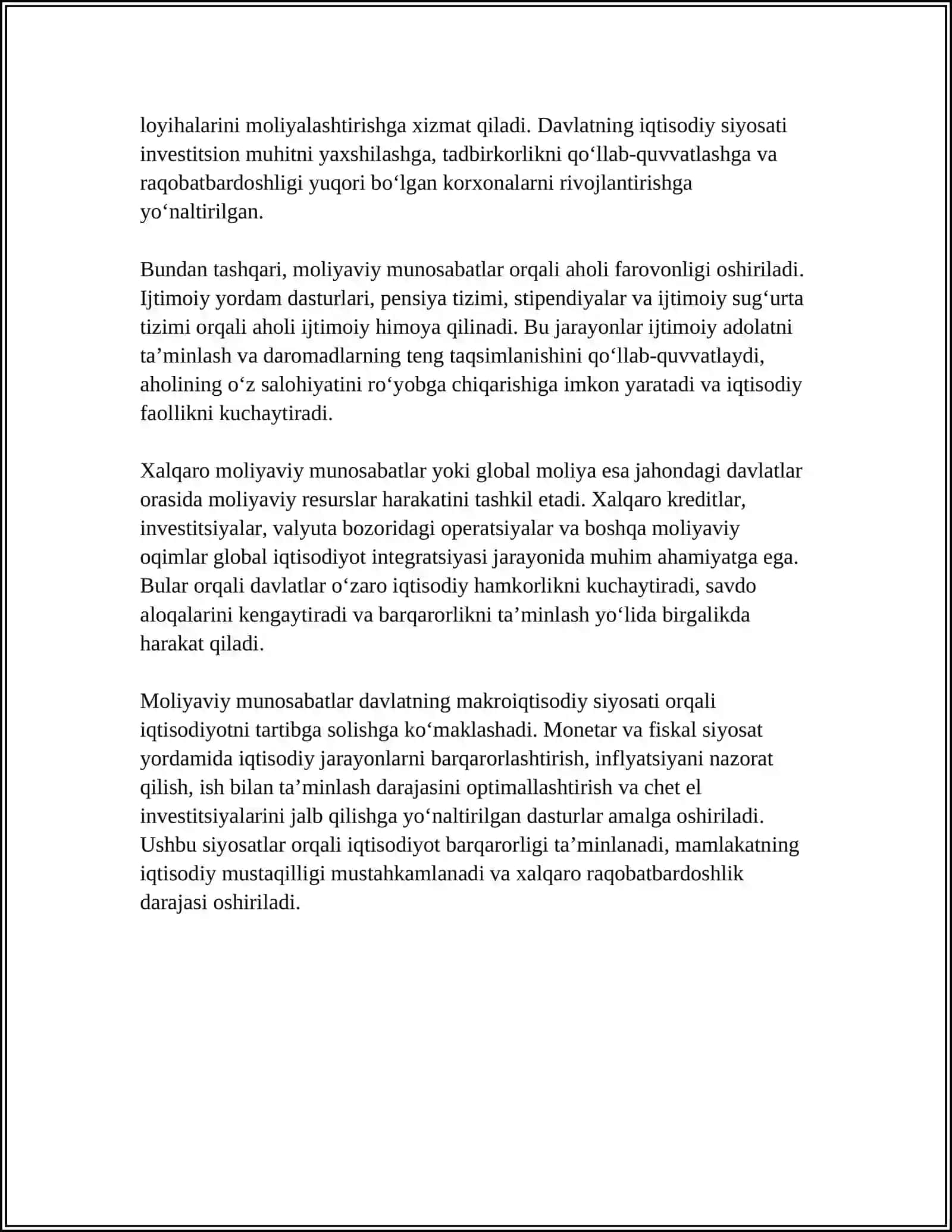Moliyaviy munosabatlarning mohiyati va iqtisodiy taraqqiyotdagi o'rni 4