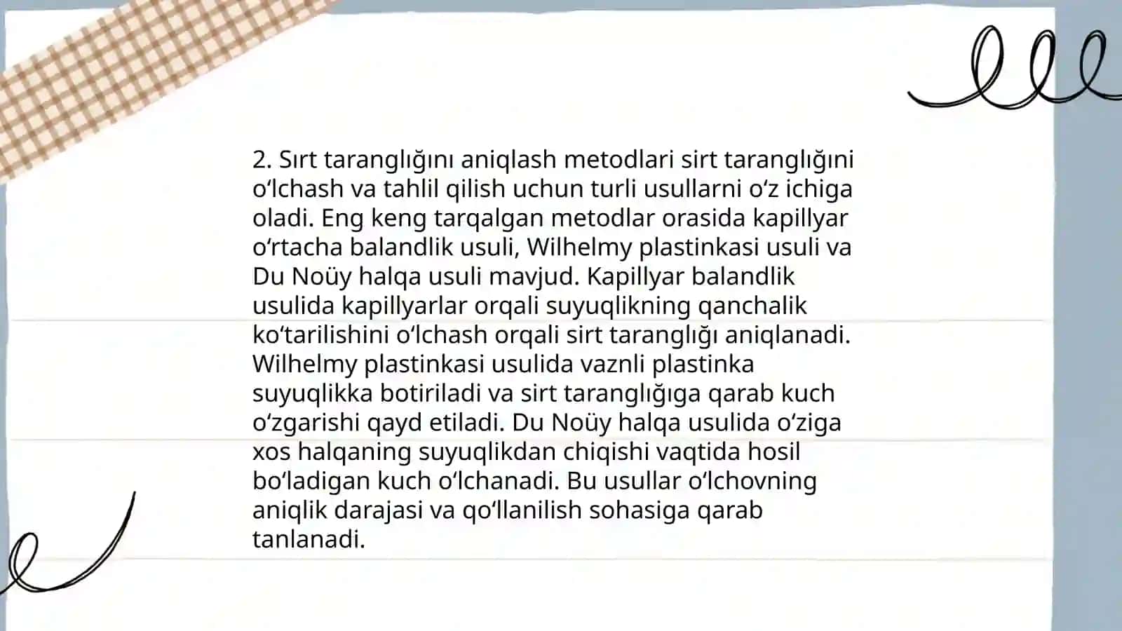 Sirt tarangligini aniqlash usullari: Stalagmometr va Nuay usuli 4