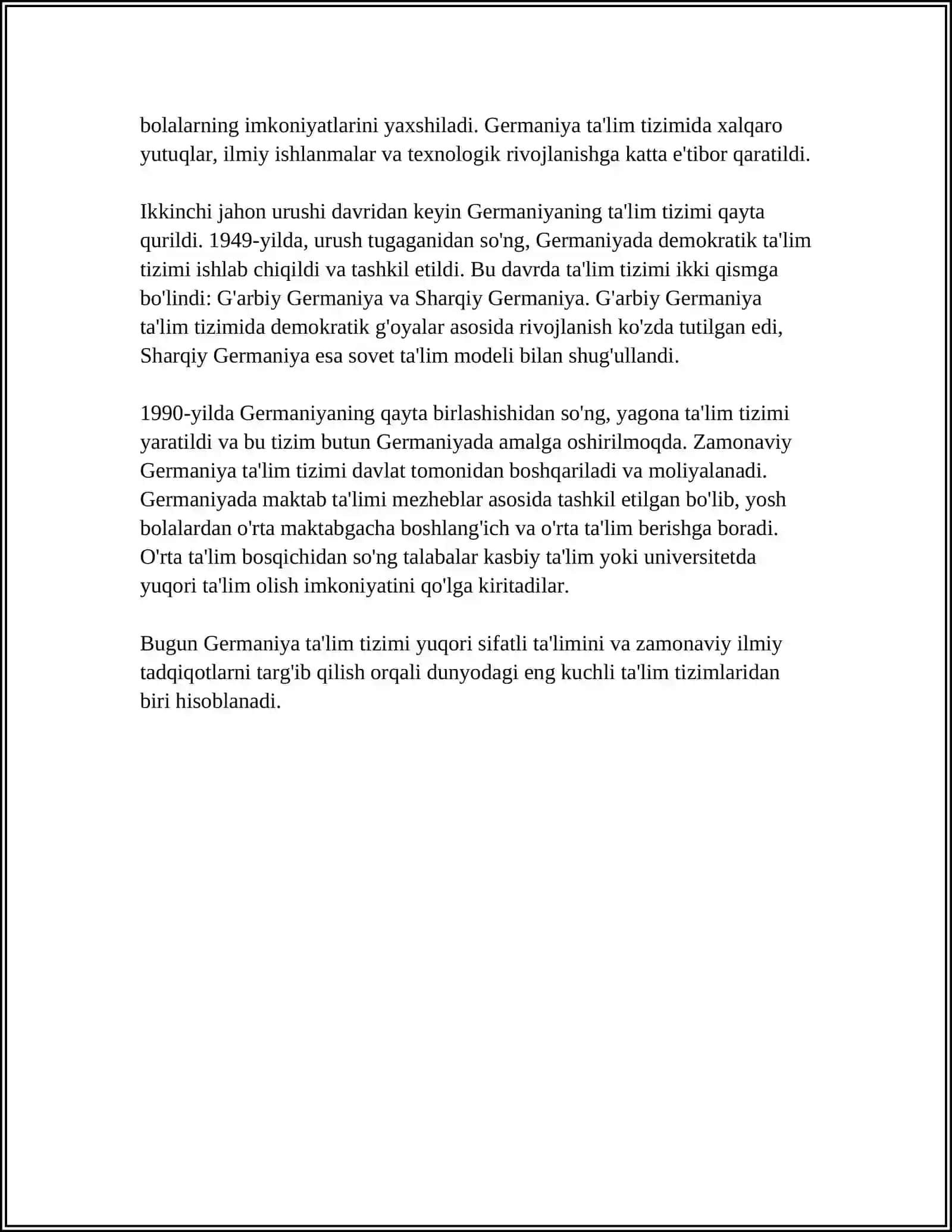 GERMANIYA TAʼLIM TIZIMI,AQSH TAʼLIM TIZIMI, FRANSIYA TAʼLIM TIZIMI VA RASSIYA TAʼLIM TIZIMI ÒRGANISH 4