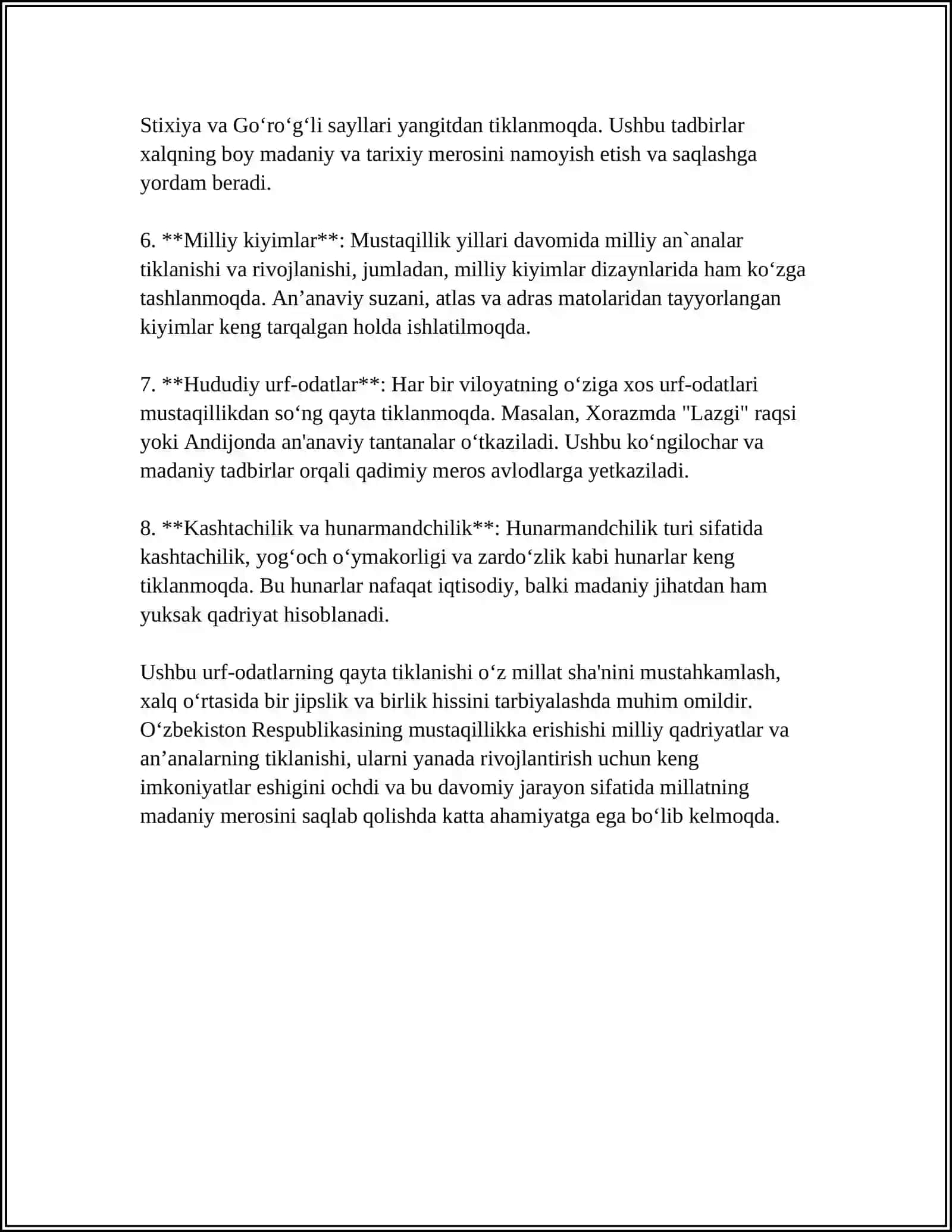 MUSTAQILLIK YILLARIDA MILLIY URF ODATLAR, QADRIYATLAR VA ANʼANALARNING SHAKLLANISHI 4