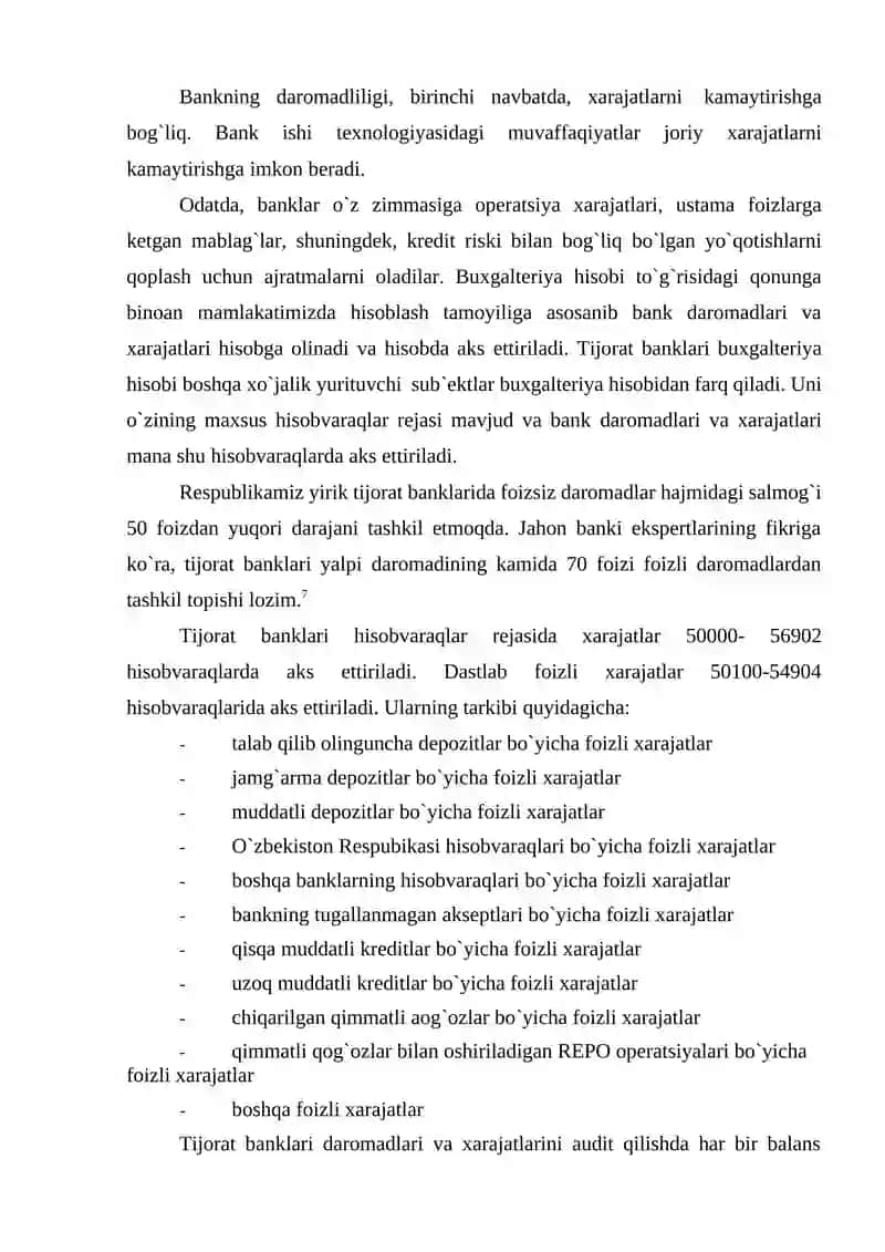 Tijorat banklari daromadlari, harajatlari va foydasi auditi 4