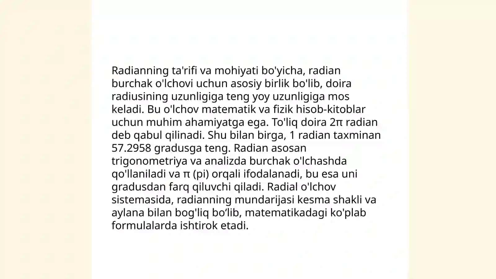 Burchakning radian o'lchovi 4
