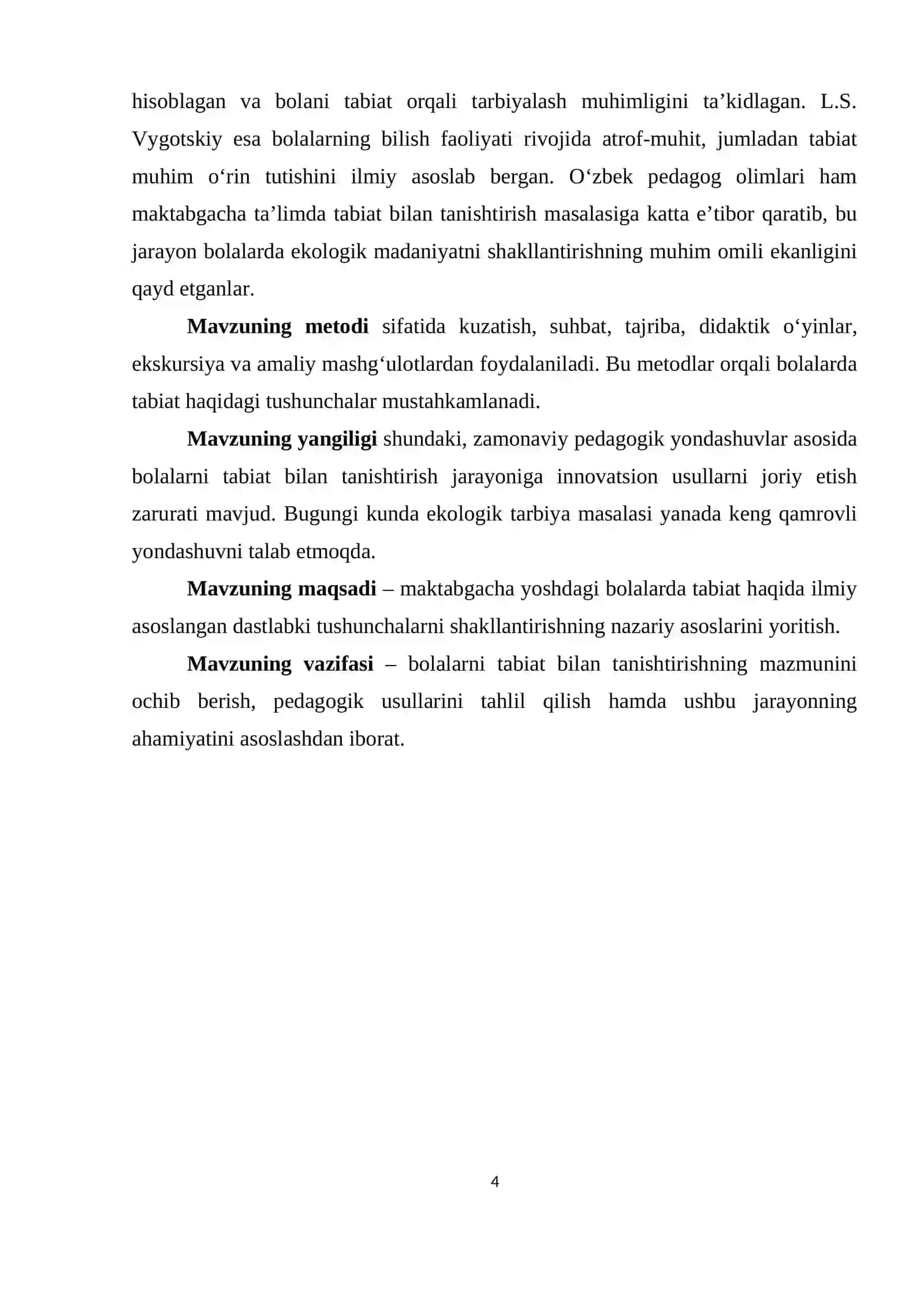 MAKTABGACHA TA'LIMDA BOLALARNI TABIAT BILAN TANISHTIRISHNING NAZARIY ASOSLARI VA TABIAT HAQIDA TUSHUNCHA 4