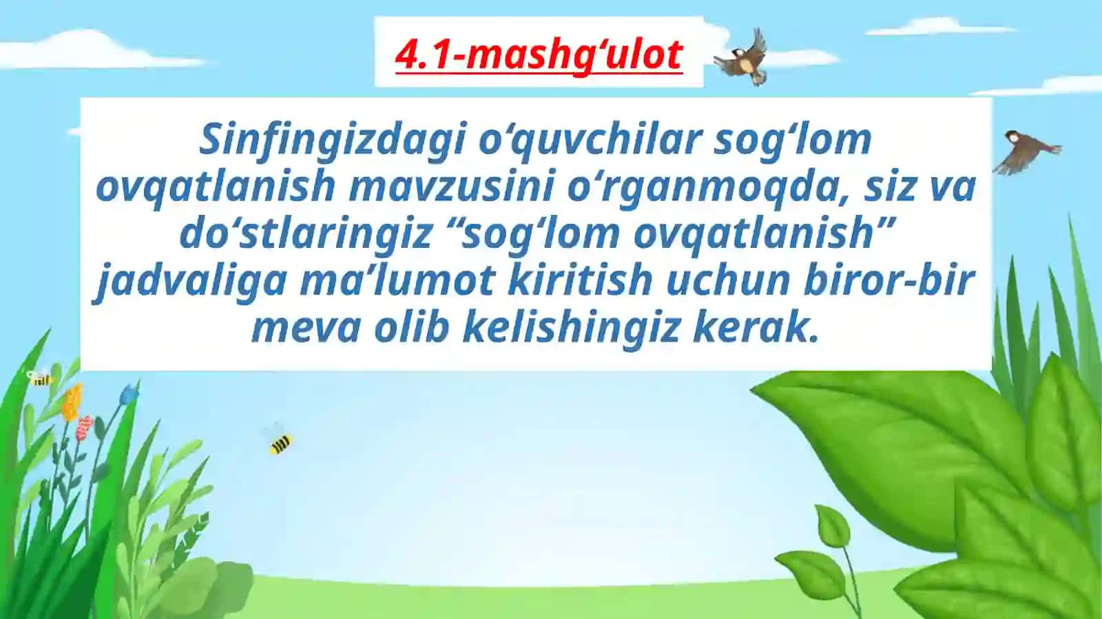 5-sinf 19-mavzu Jadvallar yaratishda Microsoft Excel dasturidan foydalanish.Grafika. Diagramma va unga maʼlumotlar kiritish 4