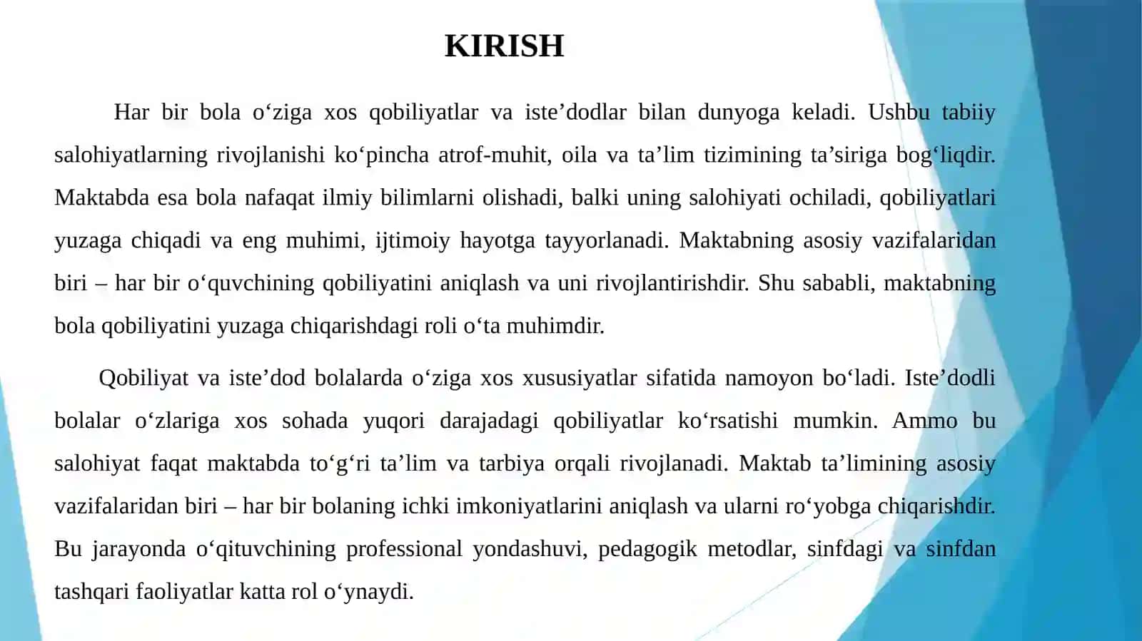 "Bolalarning qobiliyati va iste'dodlarini ro'yobga chiqarishda maktabning roli" 4