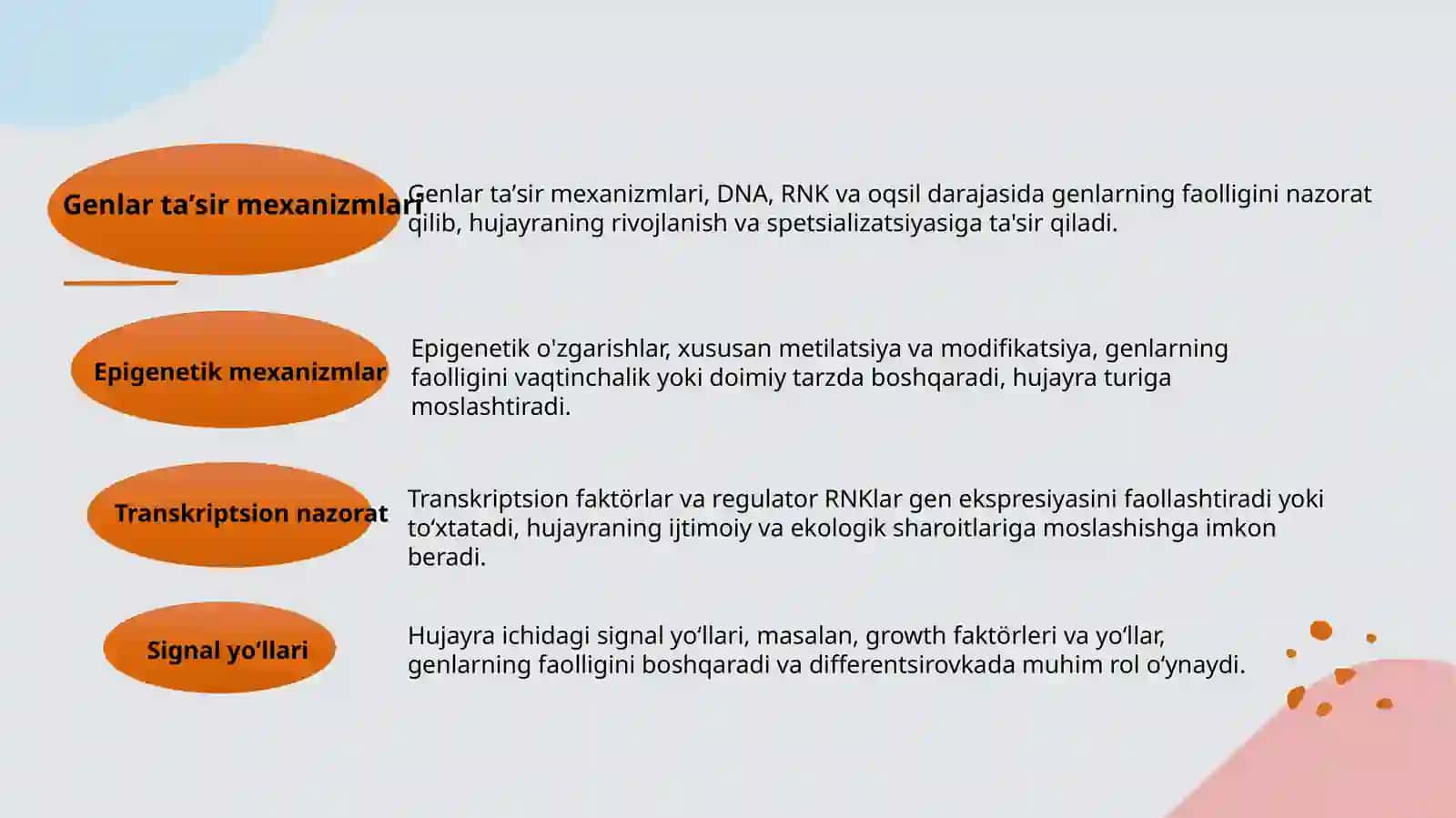 Genlarta’siriniboshqarilishi,hujayradifferensirovkasi.Reja 4