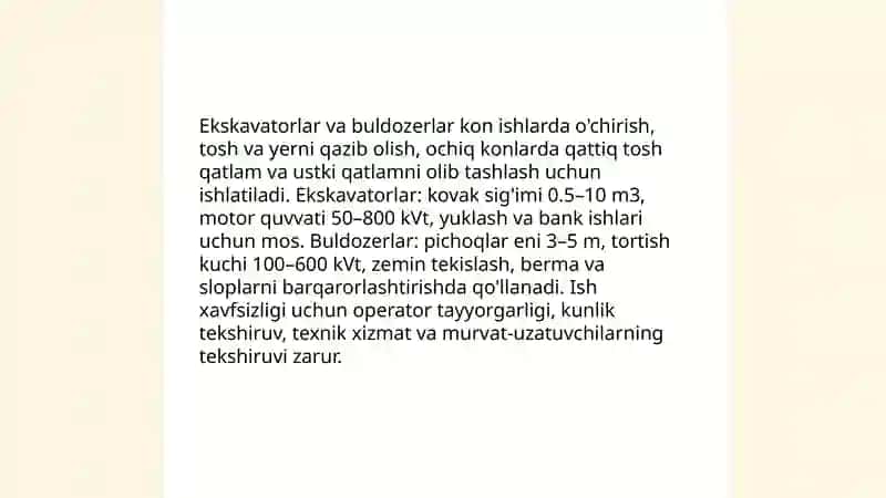 Kon qazishda mexanik uskunalar va ulardan foydalanish 4