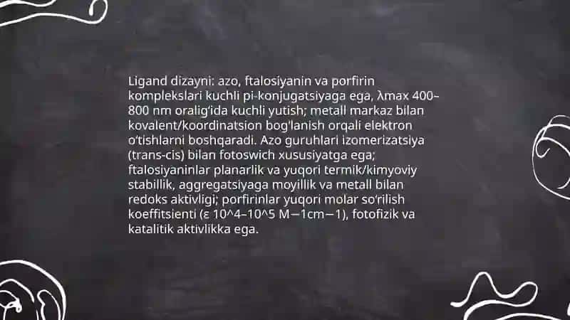 Metallkompleks bo'yovchi moddalar olinishi, tuzilishi va xossalari 4