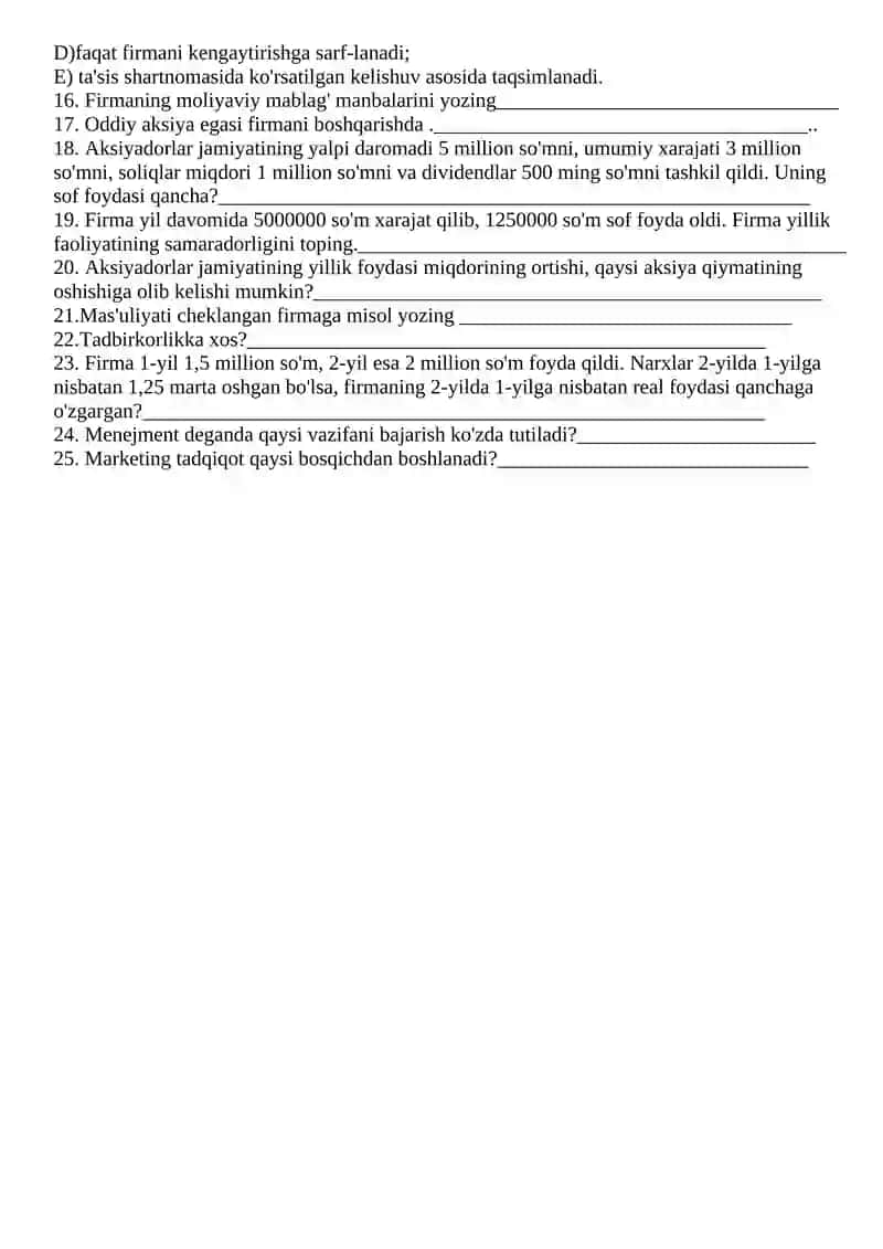 9-sinf Iqtisodiy bilim asoslari 1-chorak 1-variant 4