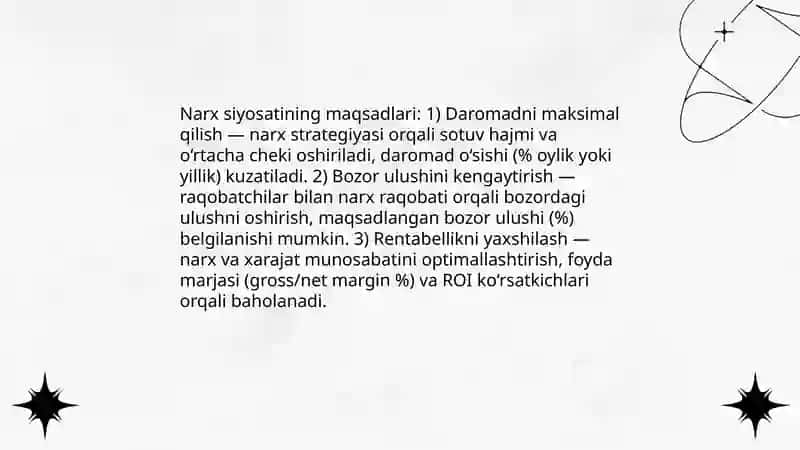 Narx siyosati va uning korxona strategiyasidagi o‘rni 4