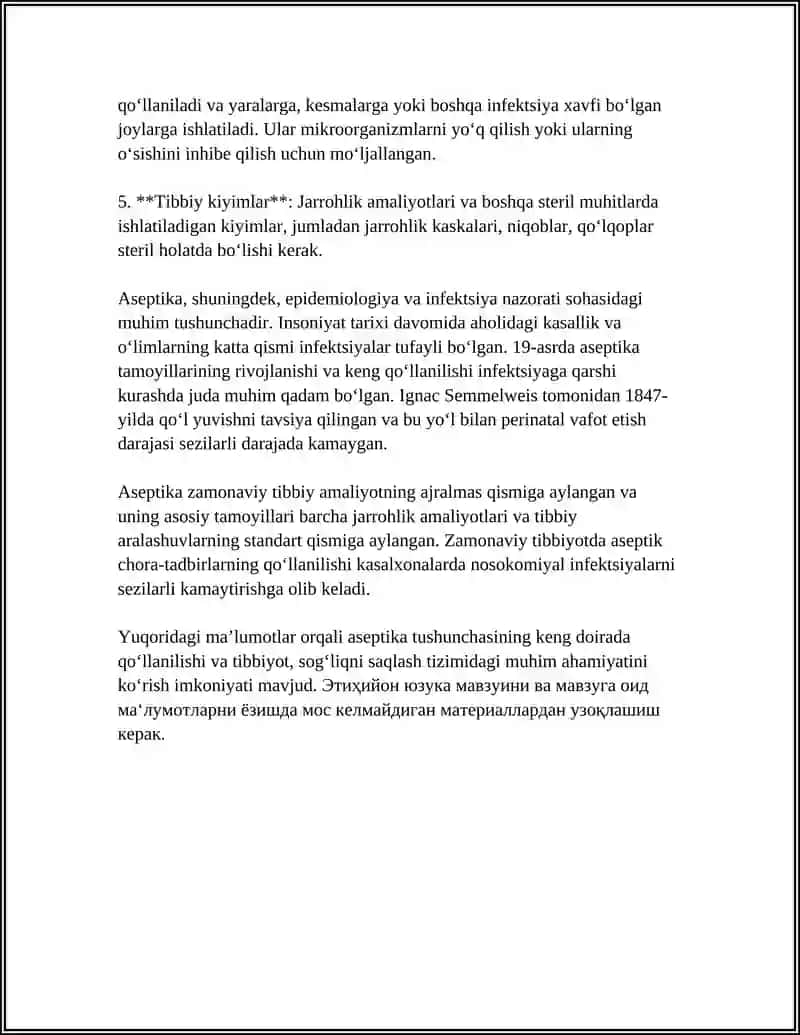 ASEPTIKA VA ANTISEPTIKA TAMOYILLARI. QÕLLAR GIGIYENASI. QÕLLARNI YUVISH TEXNIKASI 4