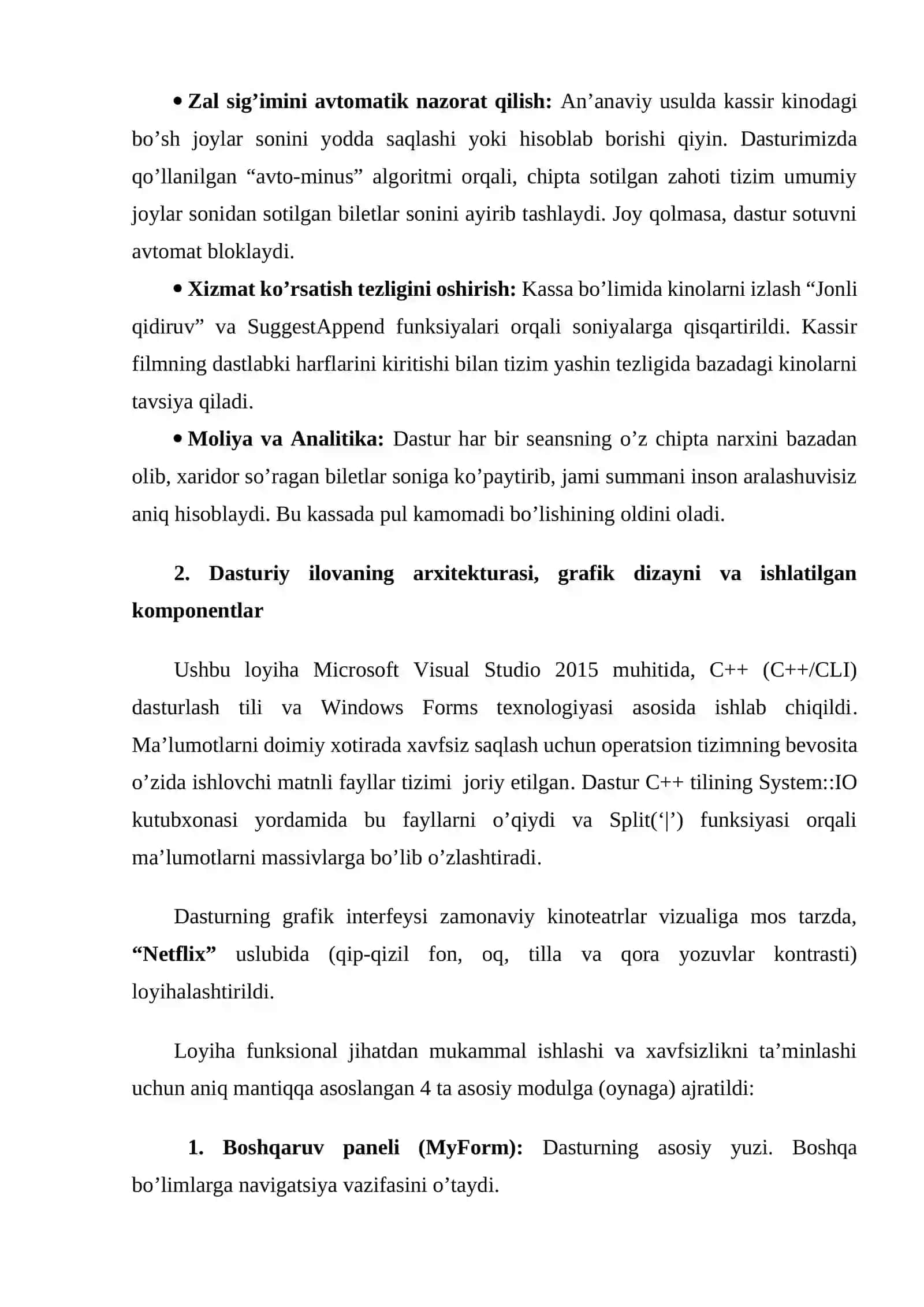 Visual Studio muhitida dasturlash | Kurs ishi - KINO VA TEATR CHIPTALARI BRON QILISH DASTURI 4