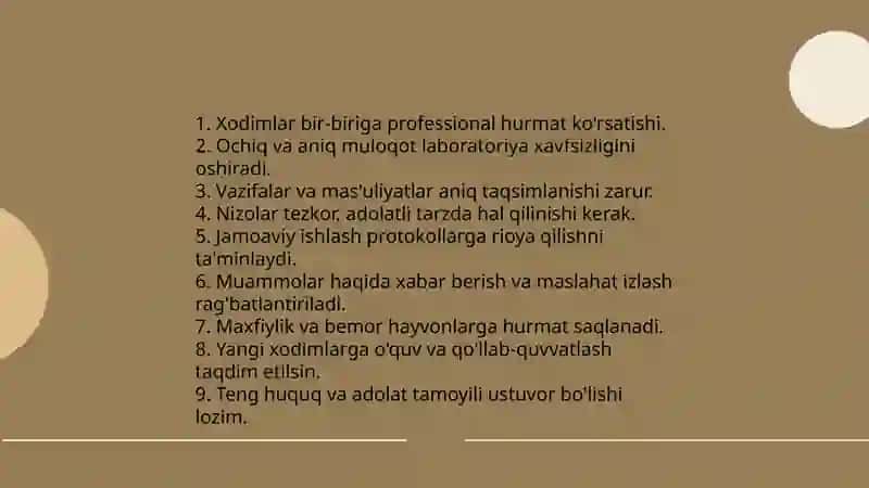Veterinariya laboratoriyasida kasb etikasi asosiy tamoyillari 4