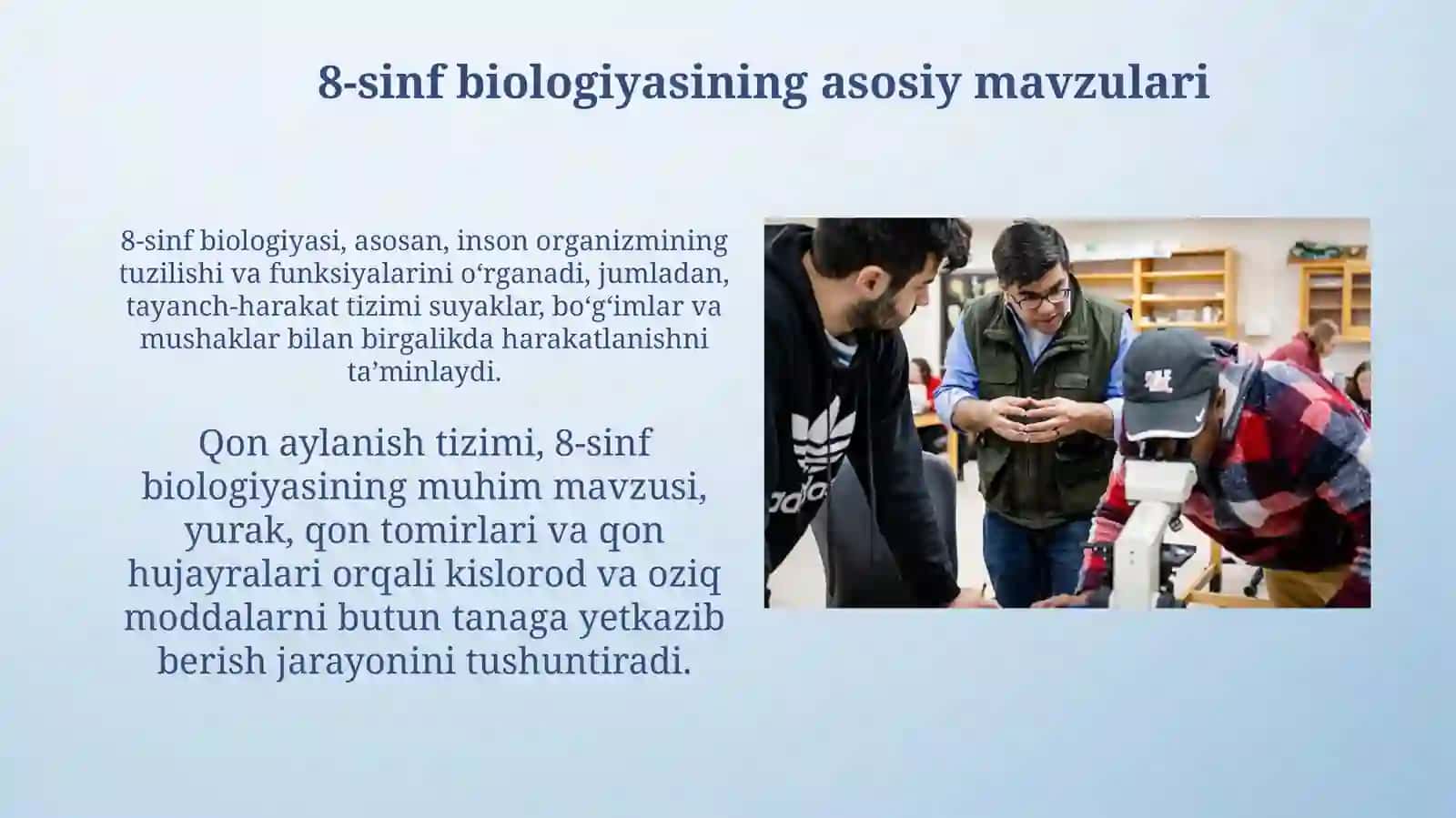 Biologiya fanidan 8-sinf mavzulari bo'yicha darslarni o'tkazish 4