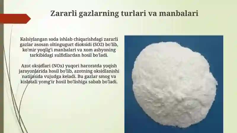 Kalsiylangan soda chiqindilarini zararli gazlardan tozalash 4