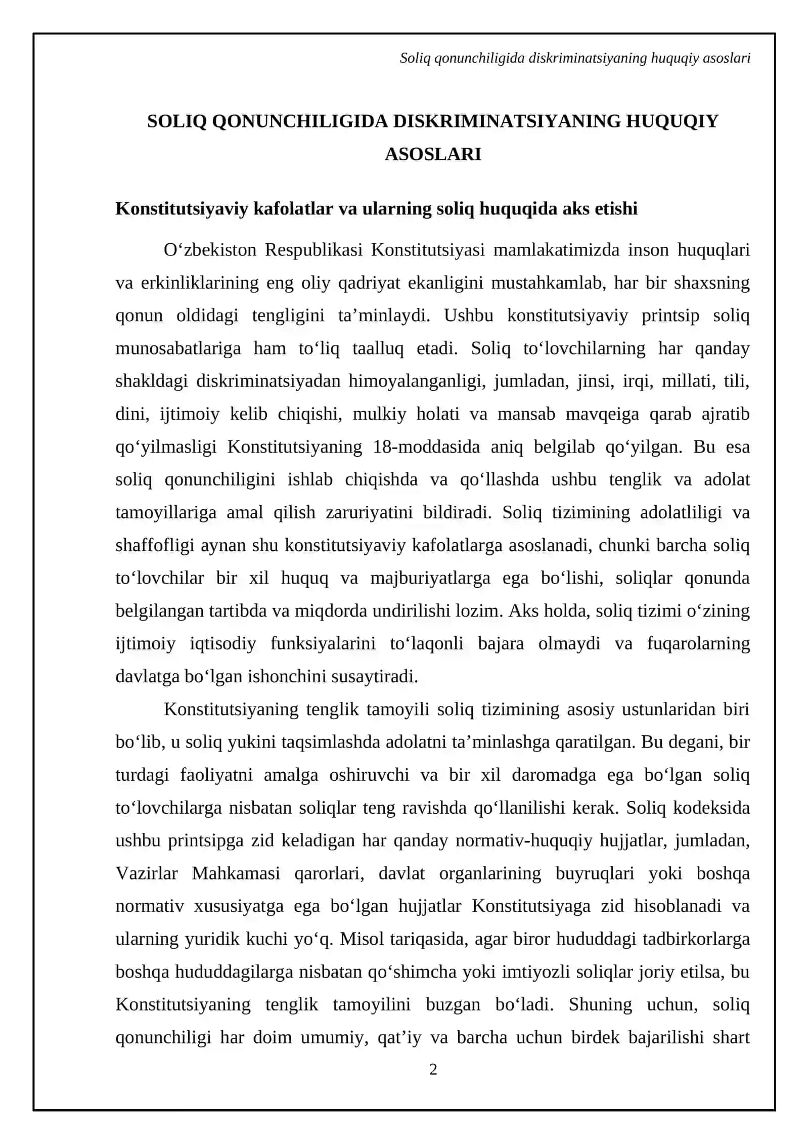 Soliq munosabatlarida soliq to‘lovchilar diskriminatsiyasi 4