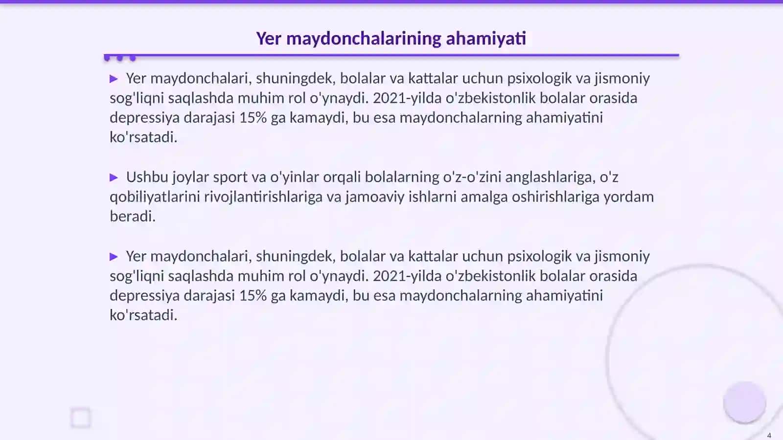 Yer maydonchalarini tashkil qilish va ularning mazmuni 4