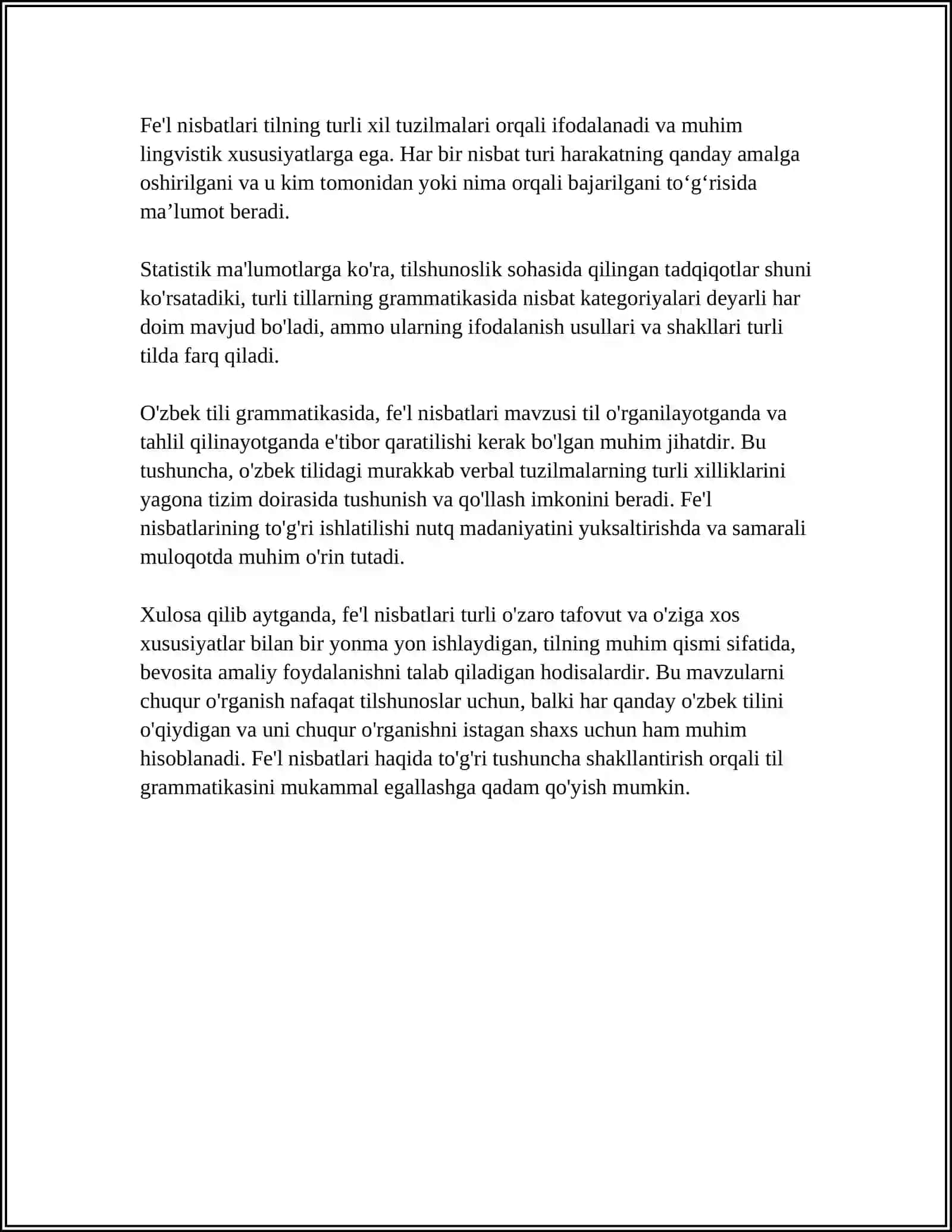 O‘ZBEK TILIDA FE'L NISBATLARINING MORFOLOGIK BELGI XUSUSIYATLARI 4