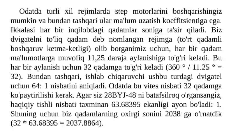Aylanish diskini o‘zgartirishda STEP_MOTOR  qadamini  xisoblash 4