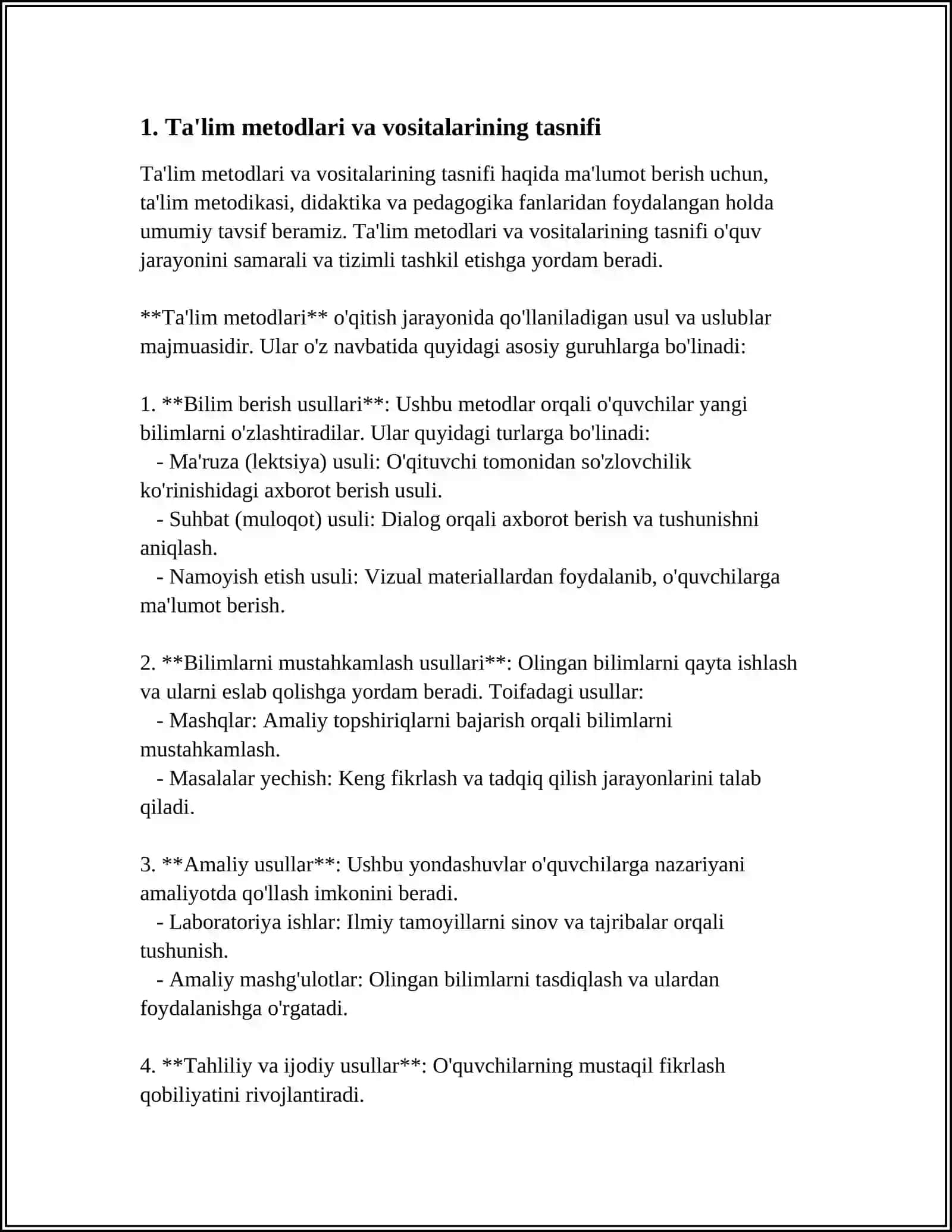 TALIM METODLARI VA VOSITALARI DARS TALIMI TASHKIL ETISHNI ESOSIY SHAKLI 4