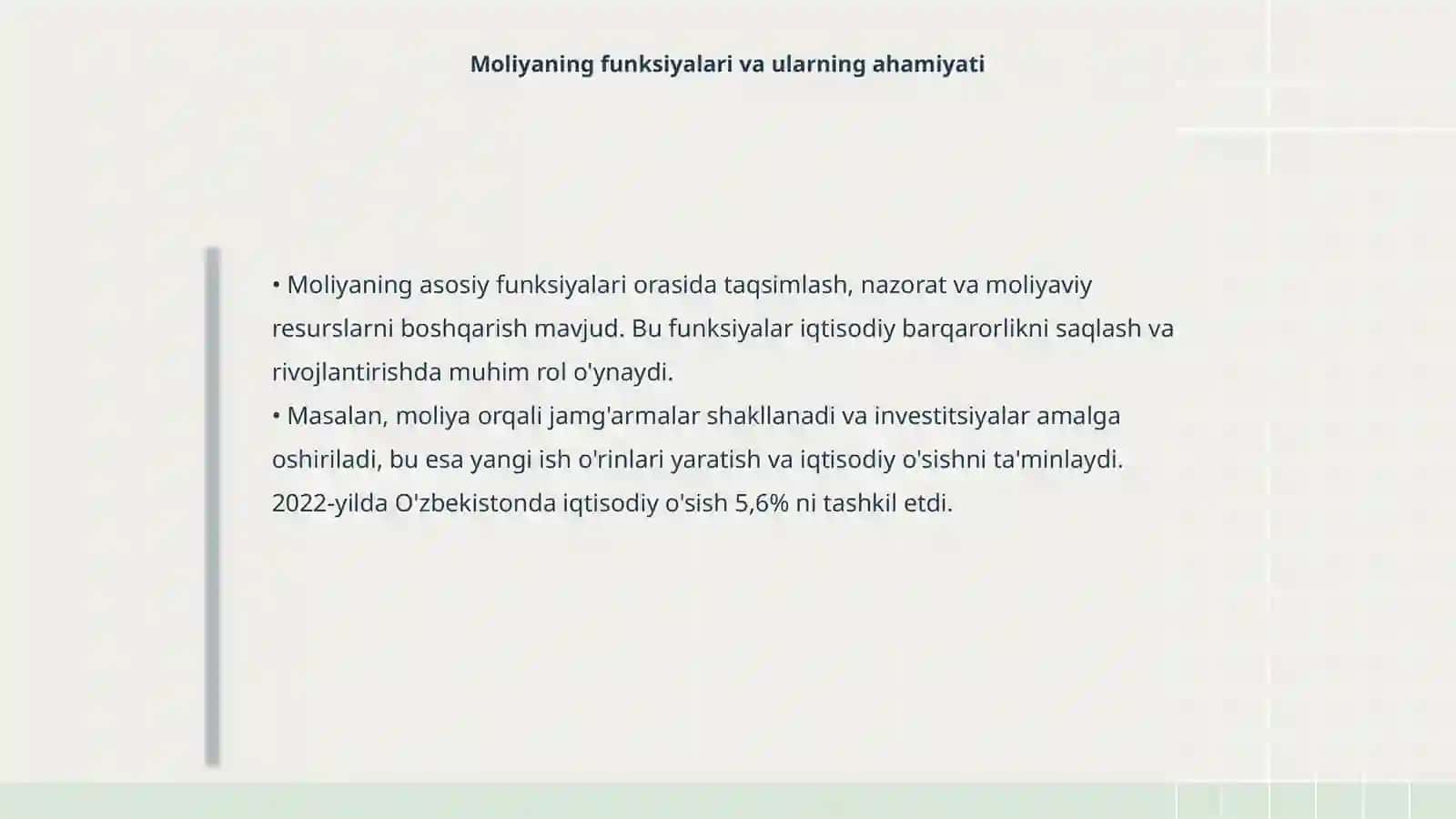 Moliyaning mohiyati va funksiyalari. Moliyaviy siyosat. Moliyaviy tizim 4