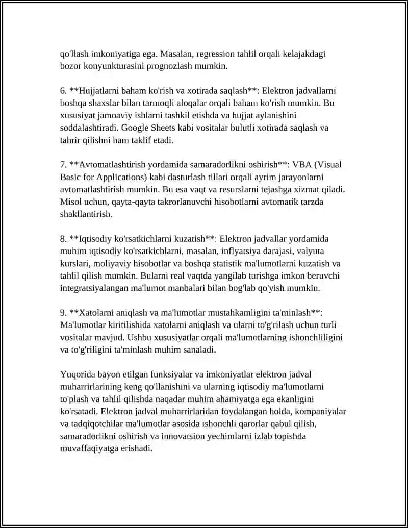 Elektron jadval muharrirlari bilan iqtisodiy ma'lumotlarni to'plash va tashkil etish 4