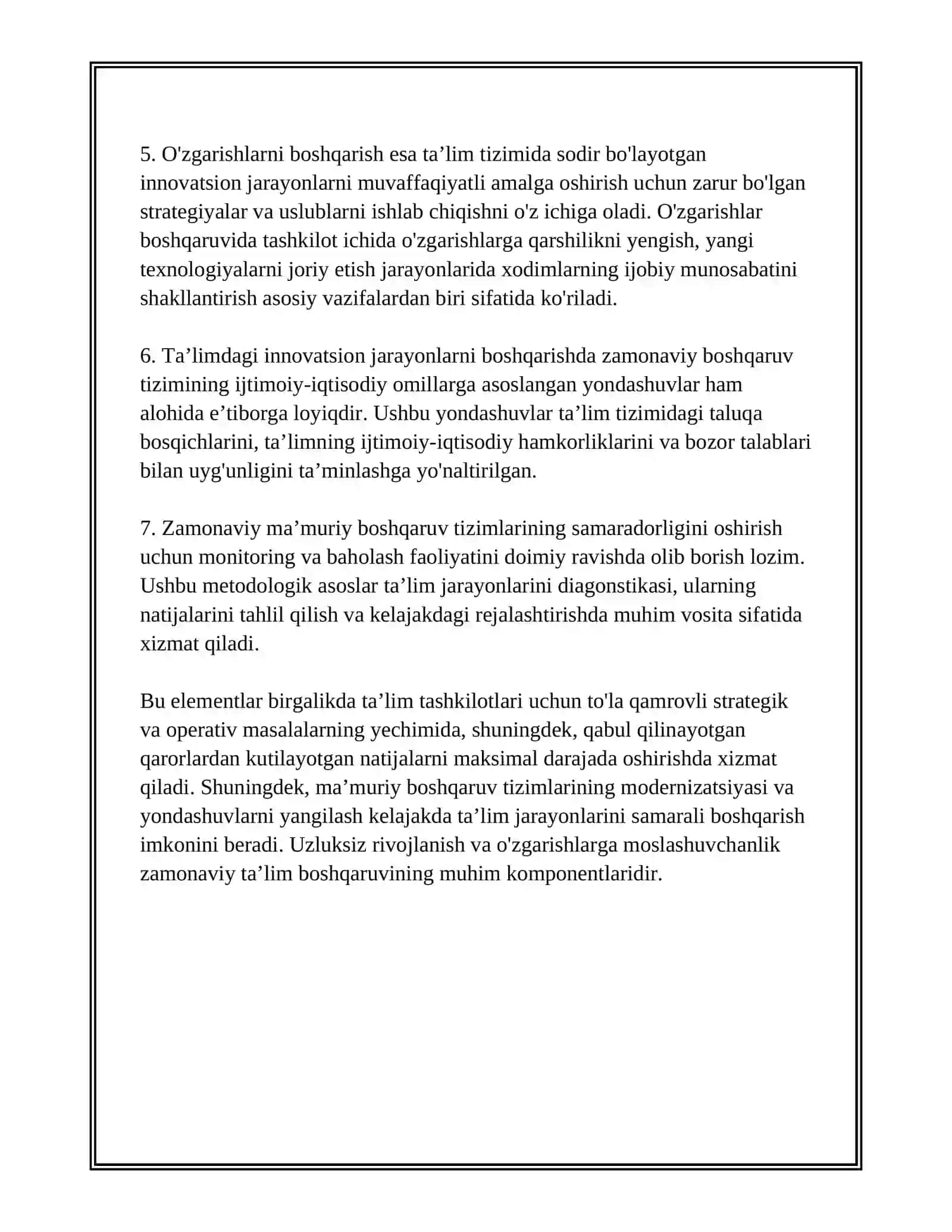 TAʼLIMDAGI INNOVATSION JARAYONLARINI BOSHQARISHNING ZAMONAVIY MAʼMURIY BOSHQARUV TIZIMI VA ULARNING VAZIFALARI 4
