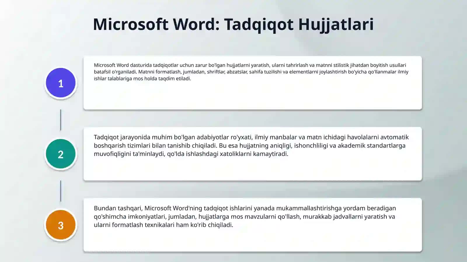 Kompyuter tizimi. Kompyuter muharrirlari(Word, Power Point, Excel va.b)dan tadqiqotda unumli foydalanish. 4