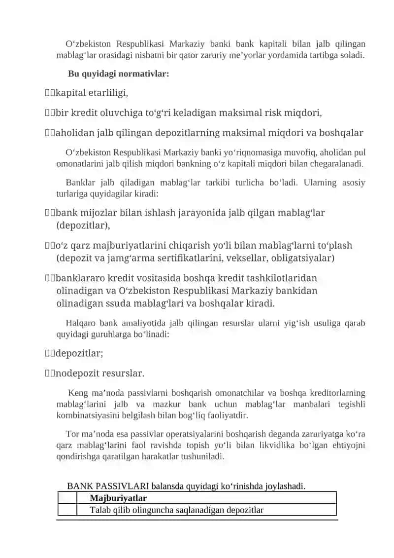 Tijorat Banklari Passivlari Tarkibi va Ularini Joylashishi 4