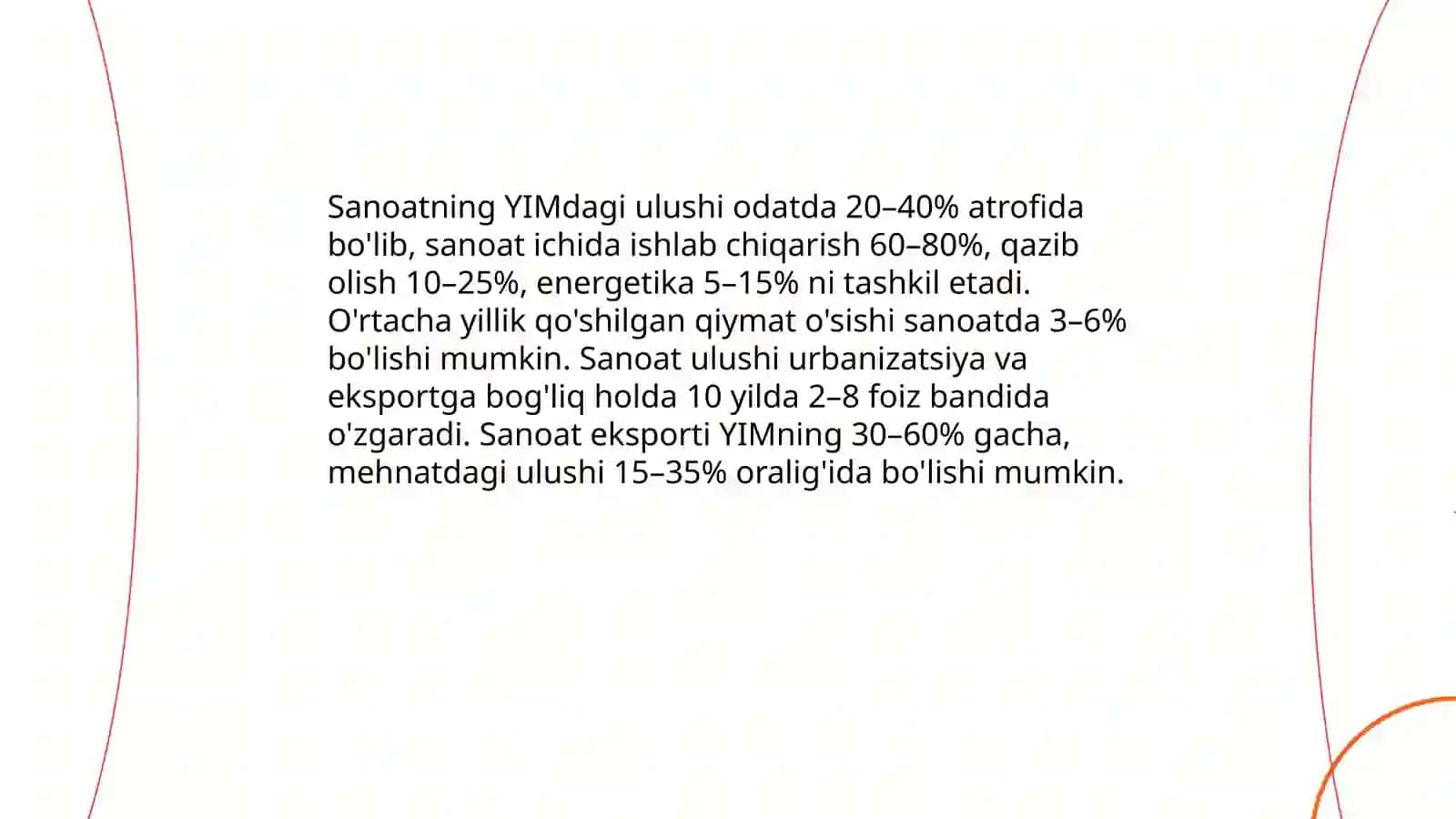 Mamlakat iqtisodiyotida sanoatning oʻrni 4