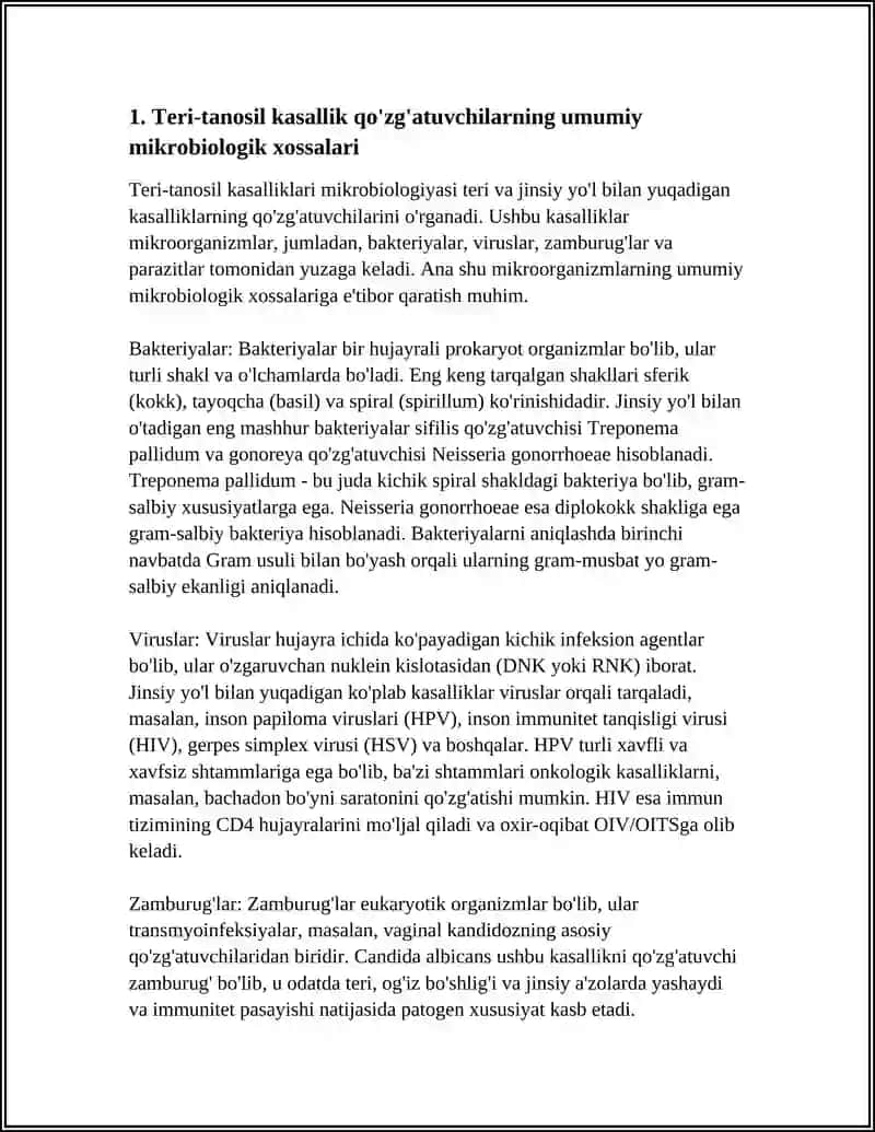 TERI-TANOSIL KASALLIK QO'ZG'ATUVCHILARNING XOSSALARI VA ULARNI LABARATORIYA DIAGNOSTIKASI 4