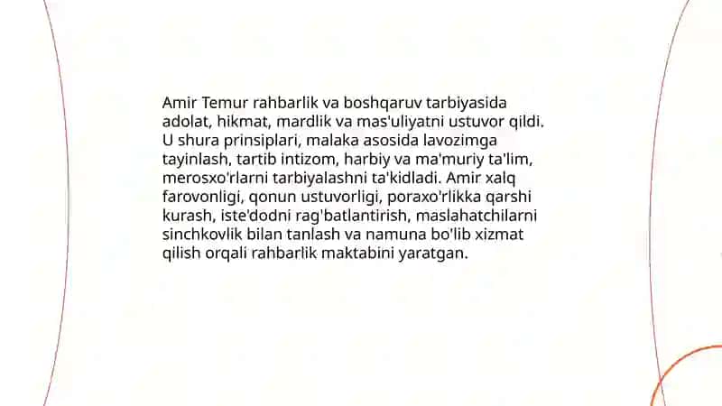 Amir Temur o'gitlarining tarbiyaviy ahamiyati. Alisher Navoiyning pedagogik qarashlari 4