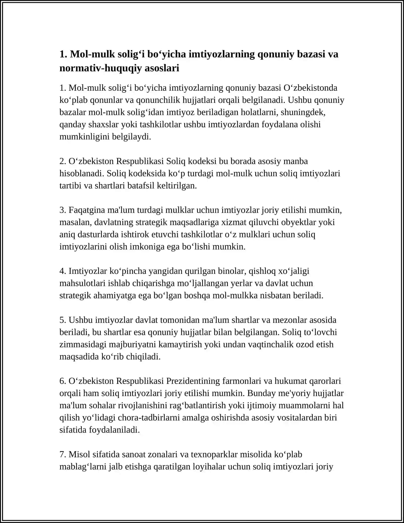 MOL-MULK SOLIG‘I BO‘YICHA IMTIYOZLAR VA ULARNI QO‘LLASH 4