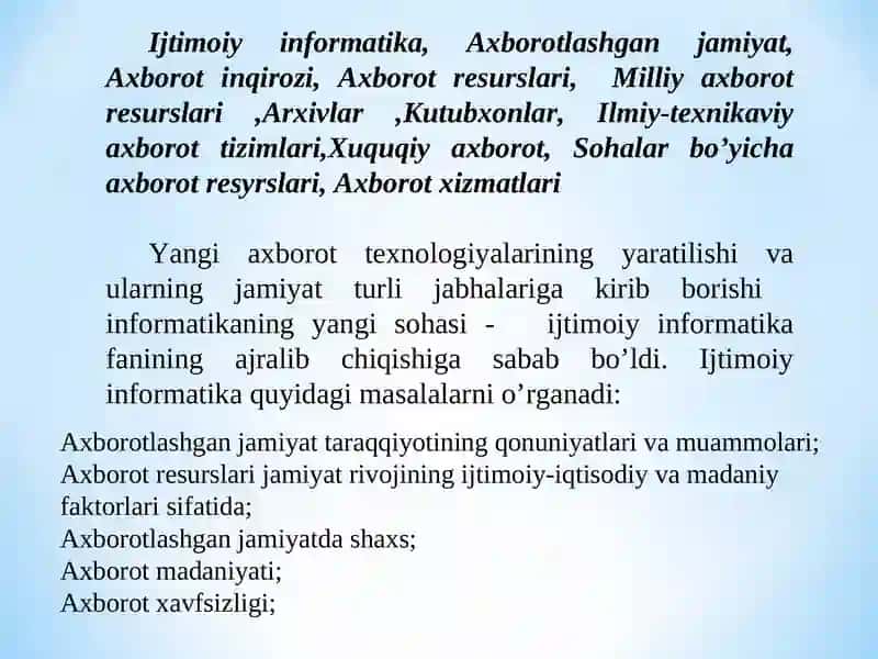 “Axborotlashgan jamiyat va uning istiqbollari” 4
