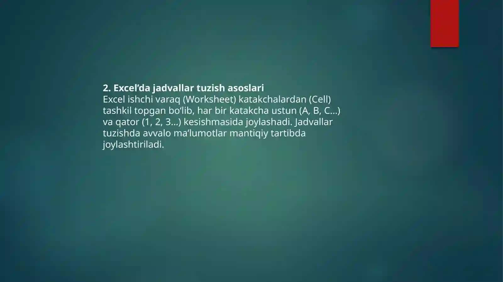 Microsoft Office Excel dasturi va uning imkoniyatlari 4