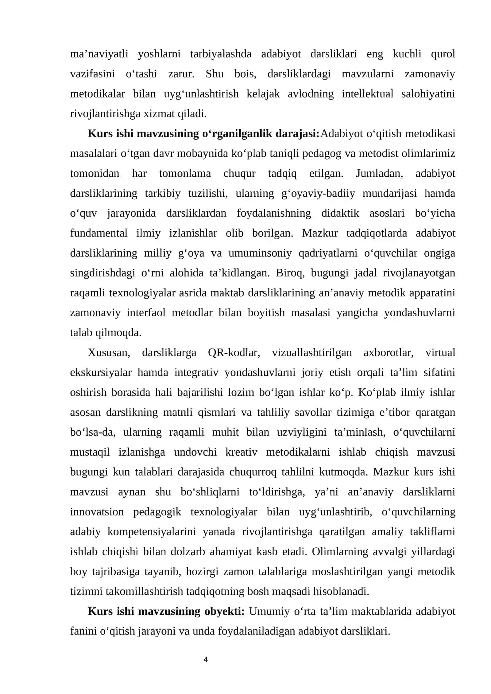 Umumiy o‘rta ta’lim maktablari adabiyot darsliklari ustida ishlash kurs ishi 4