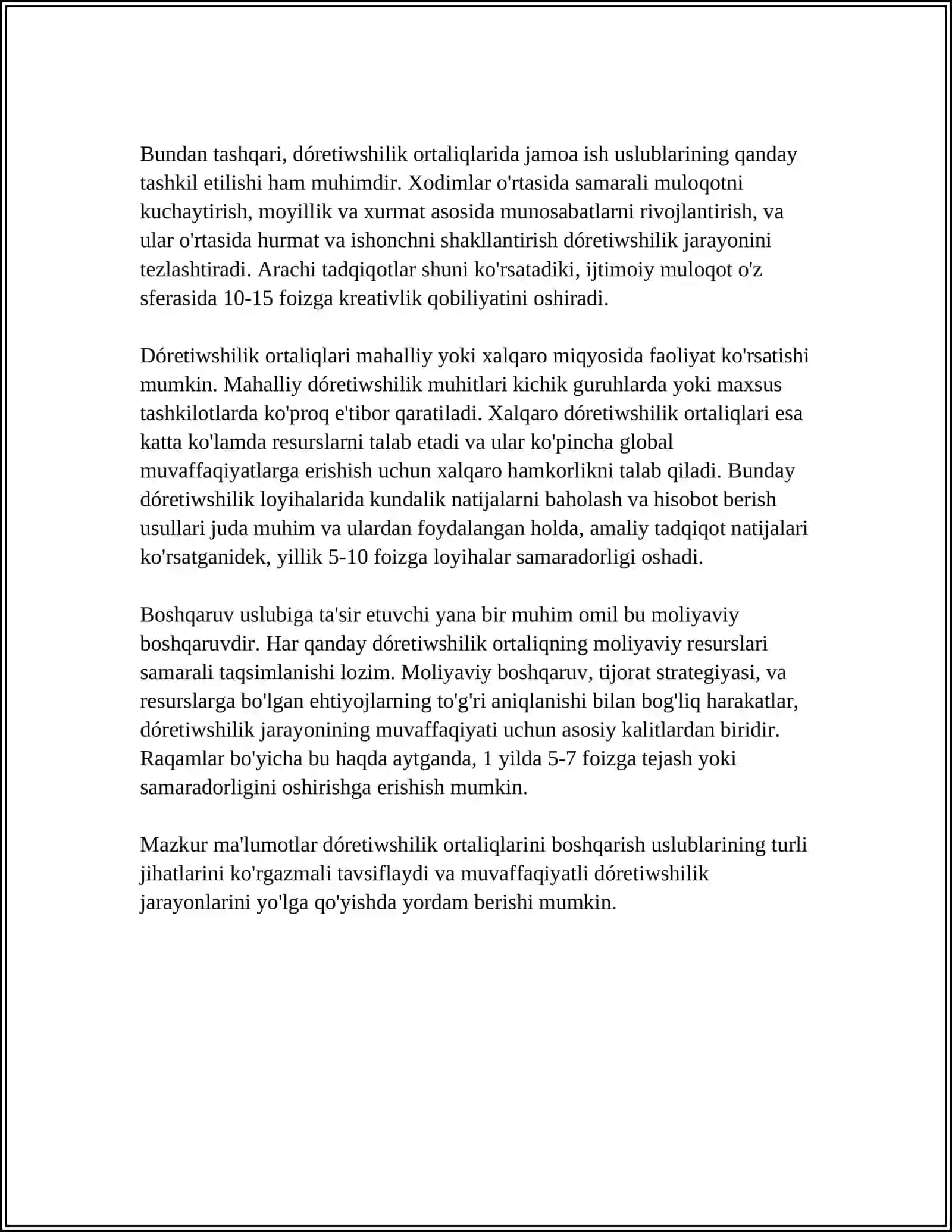 DÓRETIWSHILIK ORTALIQTI QÁLIPLESTIRIW 4