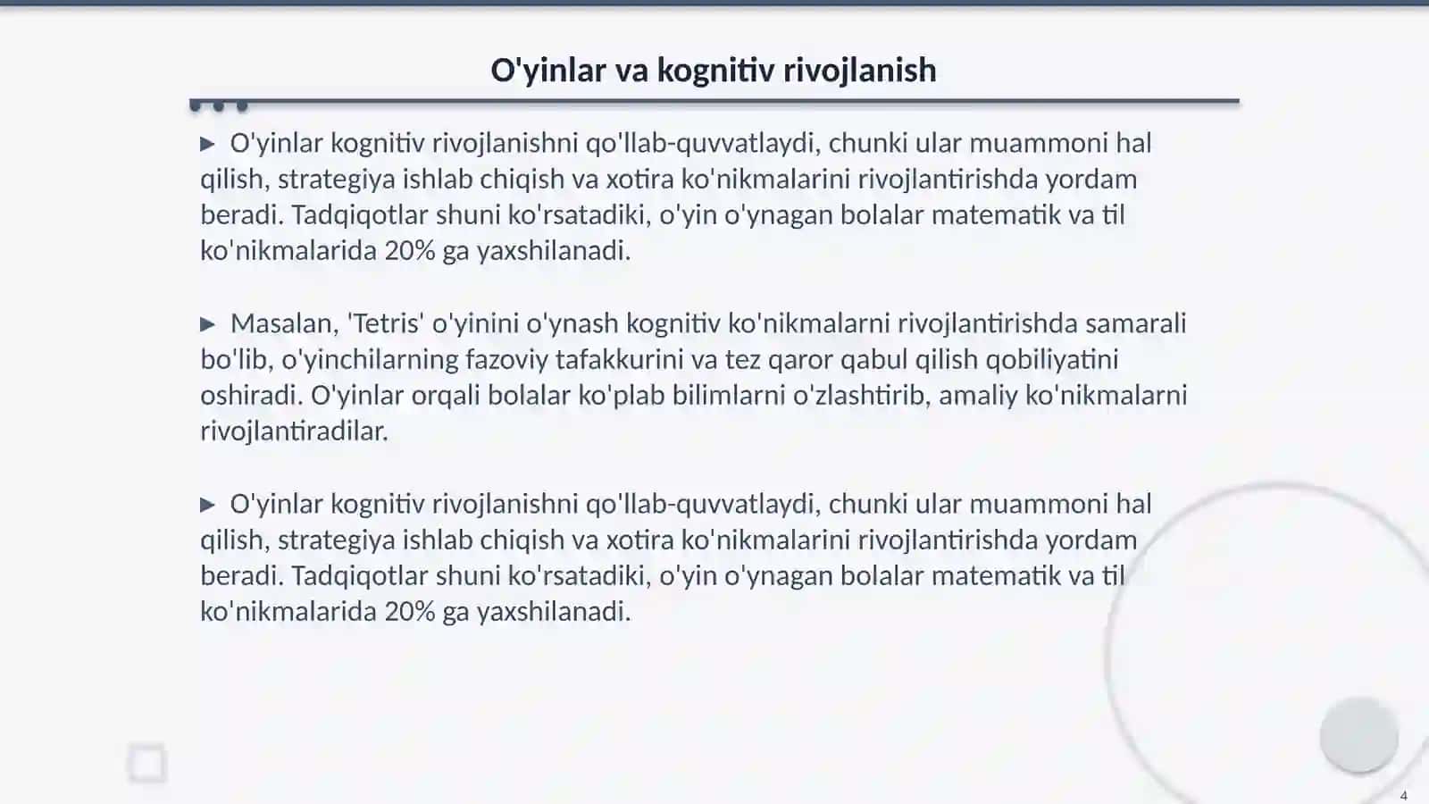 Oʻyinlar orqali intelekt shaklanishi sifatida 4
