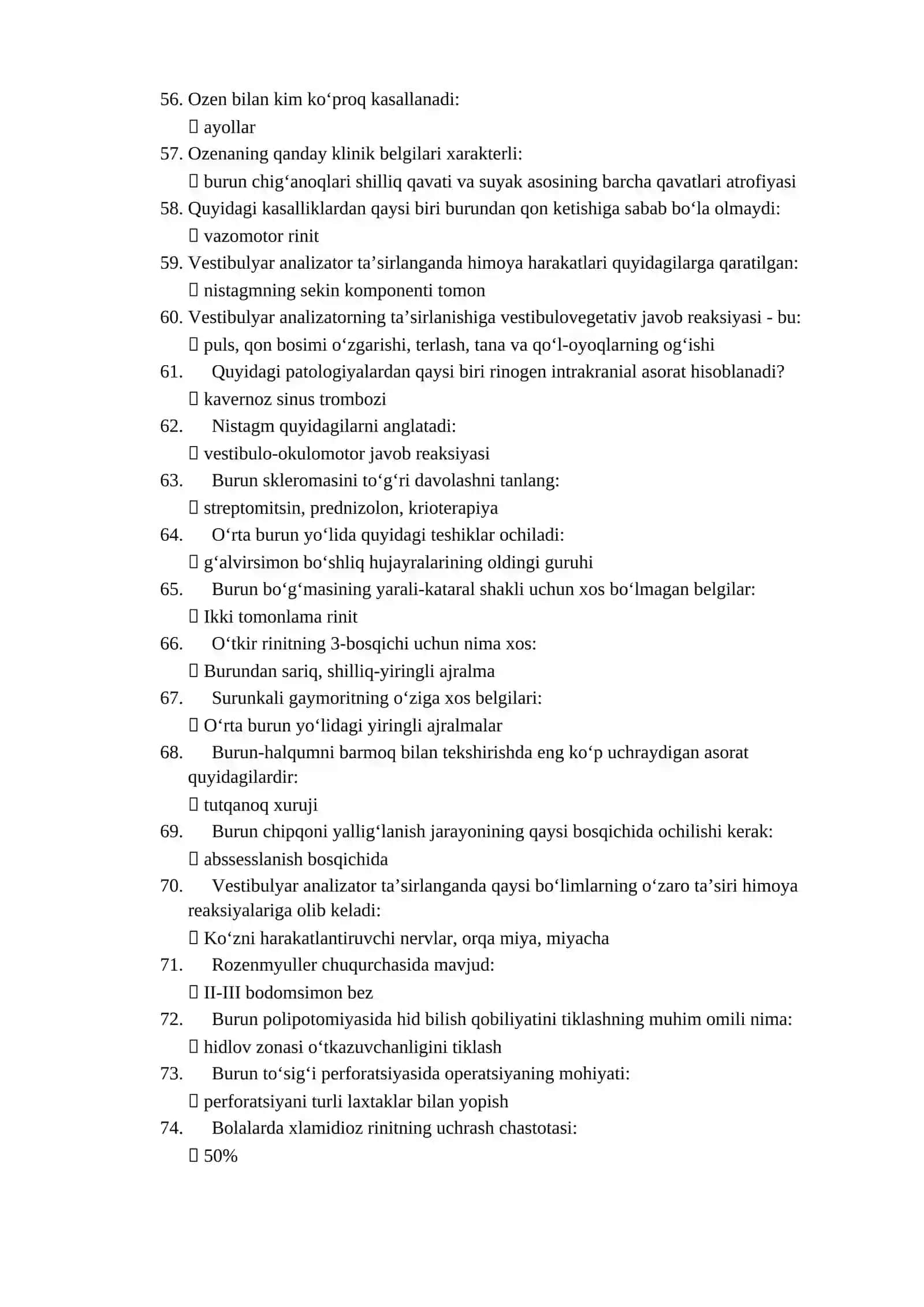 Otorinolaringologiya Mutaxassisligi Boʻyicha Shakllantirilgan Test Savollari Roʻyxati 4