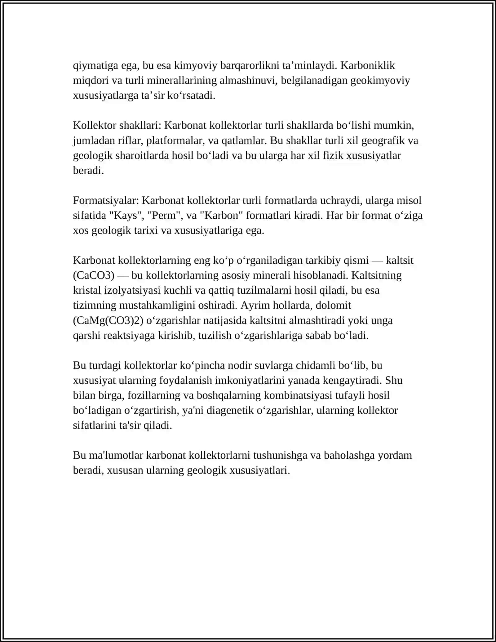 KARBONAT KOLLEKTORLI KATTA CHUQURLIKDA JOYLASHGAN NEFT UYUMLARINI ISHLASH 4