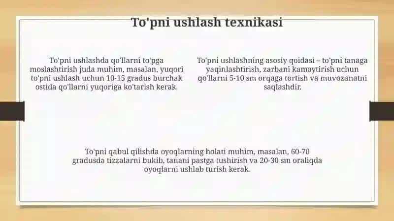 Toʻpni ilish va uzatish texnikasiga oʻrgatish 4